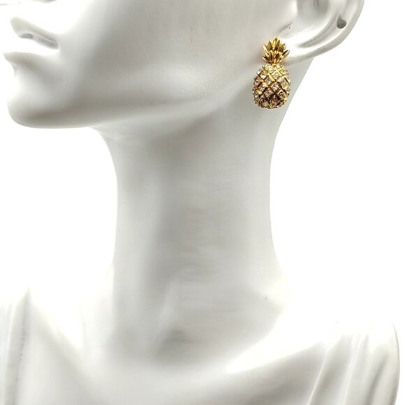 J. Crew Gold Tone Pave Rhinestone Pineapple Stud Earrings - Picture 4 of 11